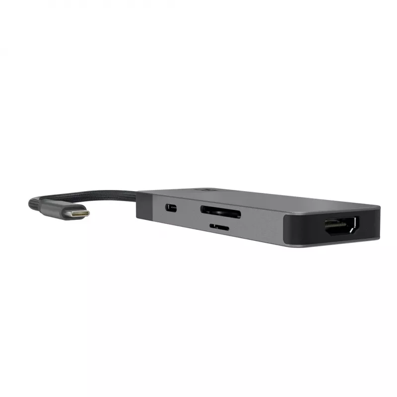 USB‑Typ‑C‑Hub Grün Cell HUBGC01 — 7 Anschlüsse: 3×USB‑A 3.2 Gen 1, 1×USB‑C 3.2 Gen 1, HDMI, microSD+SD-Kartenleser — Silber
