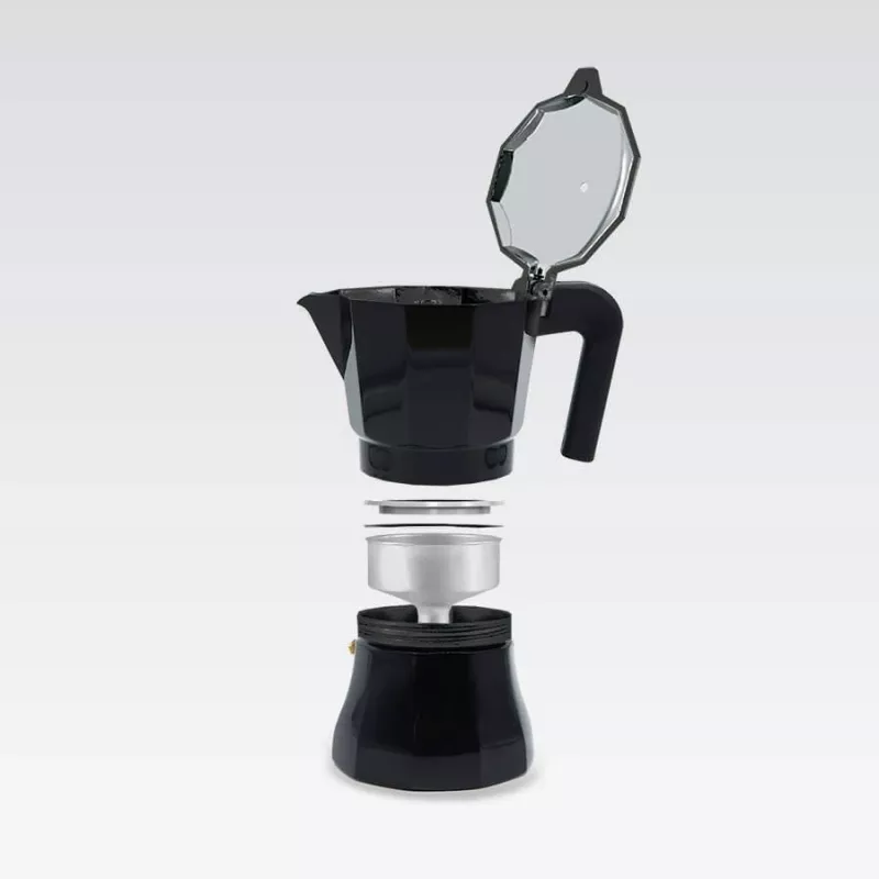 Moka-Kanne Maestro MR-1658-3 – Espressokocher aus Aluminium, 3 Tassen (0,15 l), schwarz, Klappdeckel