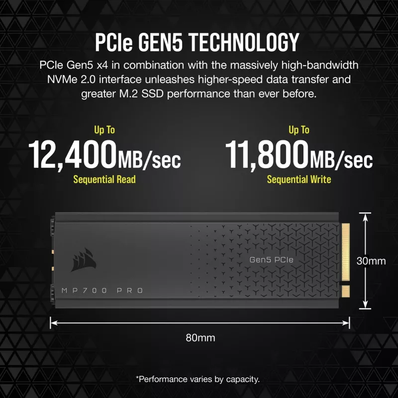 CORSAIR MP700 PRO - SSD - 1TB - intern - M.2 2280 - PCI Express 5,0 x4 (NVMe) - 256-Bit-AES (CSSD-F1000GBMP700PRO)