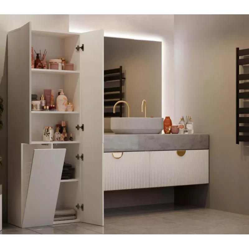 Badezimmerschrank Nel DD 1K Korb Farbe Kaschmir Lange Türen
