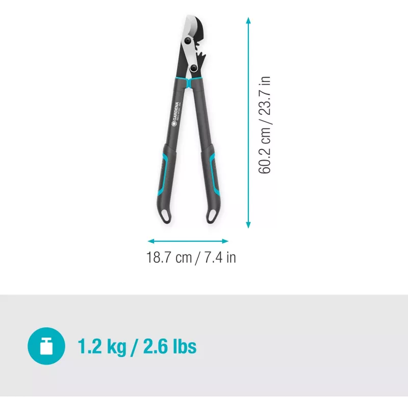 Astschere GARDENA EnergyCut Pro S, 60 cm Griff, grau/türkis