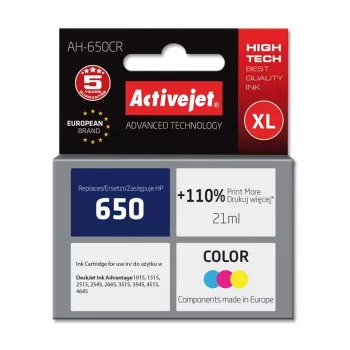 Activejet AH-650CR Tinte (Ersatz für HP 650 CZ102AE; Premium; 21 ml; farbig)
