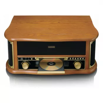 Riemengetriebener Audio-Plattenspieler Lenco TCD-2551WD Wood – Bluetooth, CD, Kassette, AM/FM, USB-Kodierung, 33/45/78 U/min