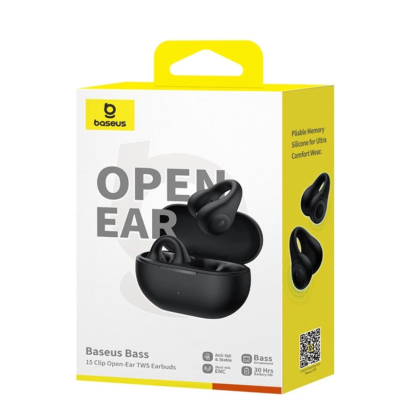 Baseus Bass 15 Clip Open Ear Headset True Wireless Stereo (TWS) In-Ear Calls/Music Bluetooth Schwarz
