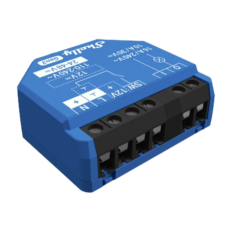 Intelligenter Schalter Shelly 1 Gen3 – kabellos, 240 V AC, Kunststoffgehäuse, 42×16×37 mm, 4er-Pack