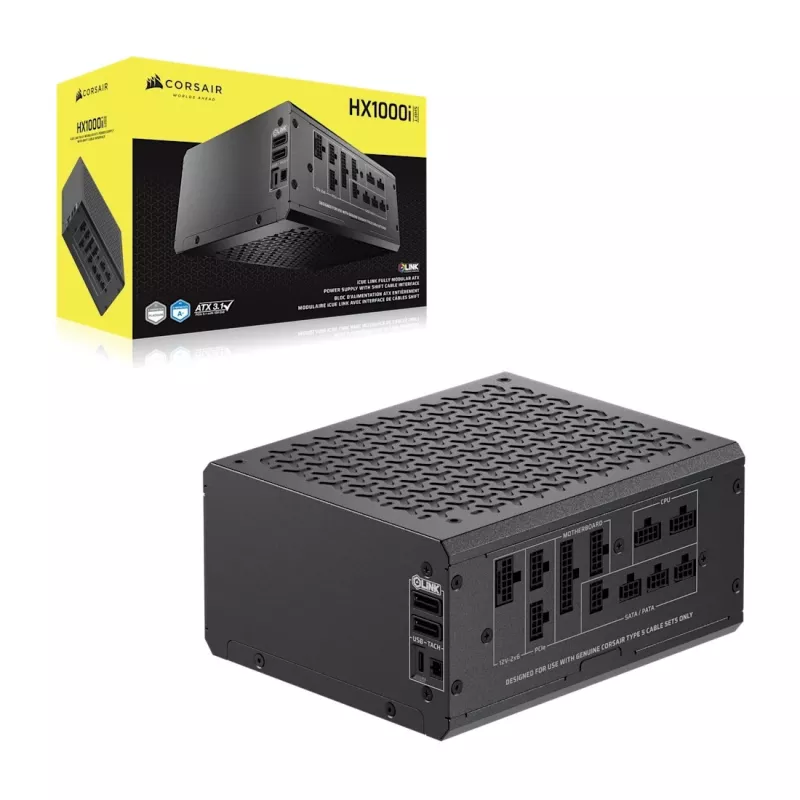 Netzteil CORSAIR HX1000i 1000 W, 24-Pin-ATX, 80 PLUS Platinum, 140-mm-Lüfter, ATX schwarz