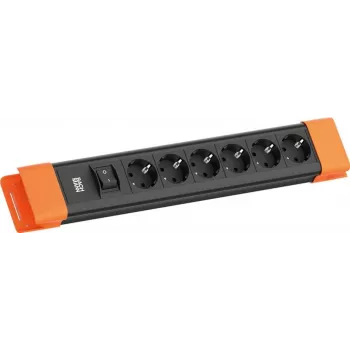 Steckdosenleiste Bachmann CONNECTUS mit 6x CEE7/3 Steckdosen, 1x Schalter, 2,0 m Kabel, CEE7/7 Stecker, schwarz/orange