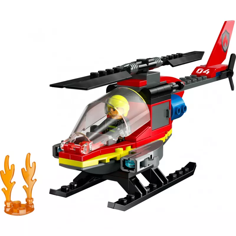 LEGO City Feuerwehrhubschrauber 60411 Bauspielzeug, 85 Teile, drehbare Rotorblätter, 1 Minifigur, Alter 5+ (220×90×60 mm)