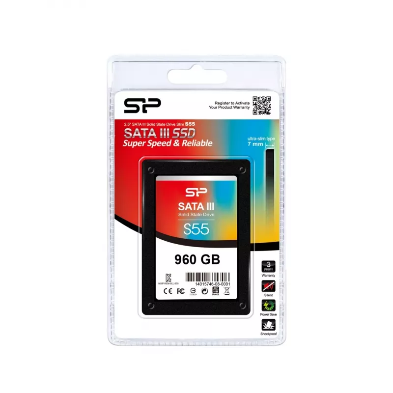 2,5 Zoll SATA III SSD Silicon Power 960 GB — 6 Gbit/s, TRIM, S.M.A.R.T., 7 mm