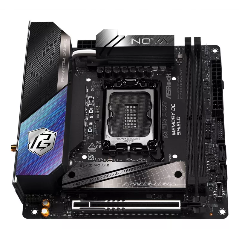 ASRock Phantom Gaming Z890I Nova WiFi Mainboard — Intel Z890, LGA 1851, Mini-ITX, DDR5, 2x M.2, Wi‑Fi 6E/7, 5Gb LAN, Thunderbolt