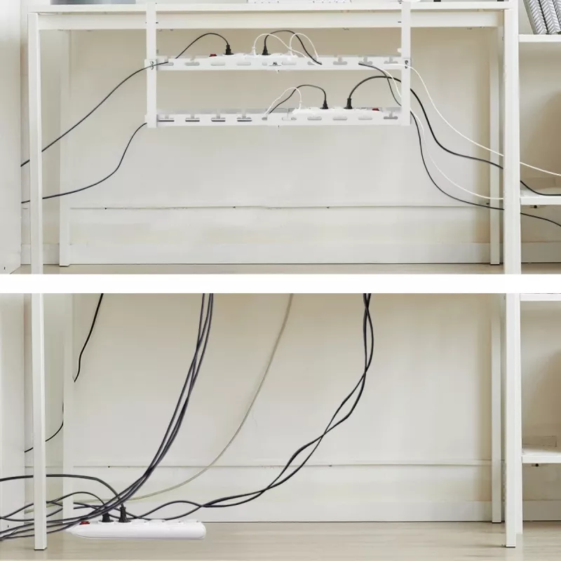 Untertisch-Kabelmanager MACLEAN MC-102W – Stahlhalterung für die Untertischmontage, verstellbare Länge, passend für Tischplatten von 0,5–5 cm, Traglast 5 kg, weiß