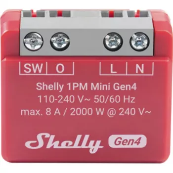 Smart-Schalter Shelly 1PM Mini Gen4, kabellos 110–240 V AC, max. 8 A / 2000 W, Kunststoffgehäuse 34×16×29 mm
