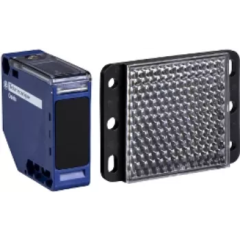 Fotoelektrischer Sensor APC XUK1ARCNL2H61 — blaues Kunststoffgehäuse, 0–7 m Reichweite, 24–240 V AC Eingang, 250 V Ausgang, 50×50×18 mm