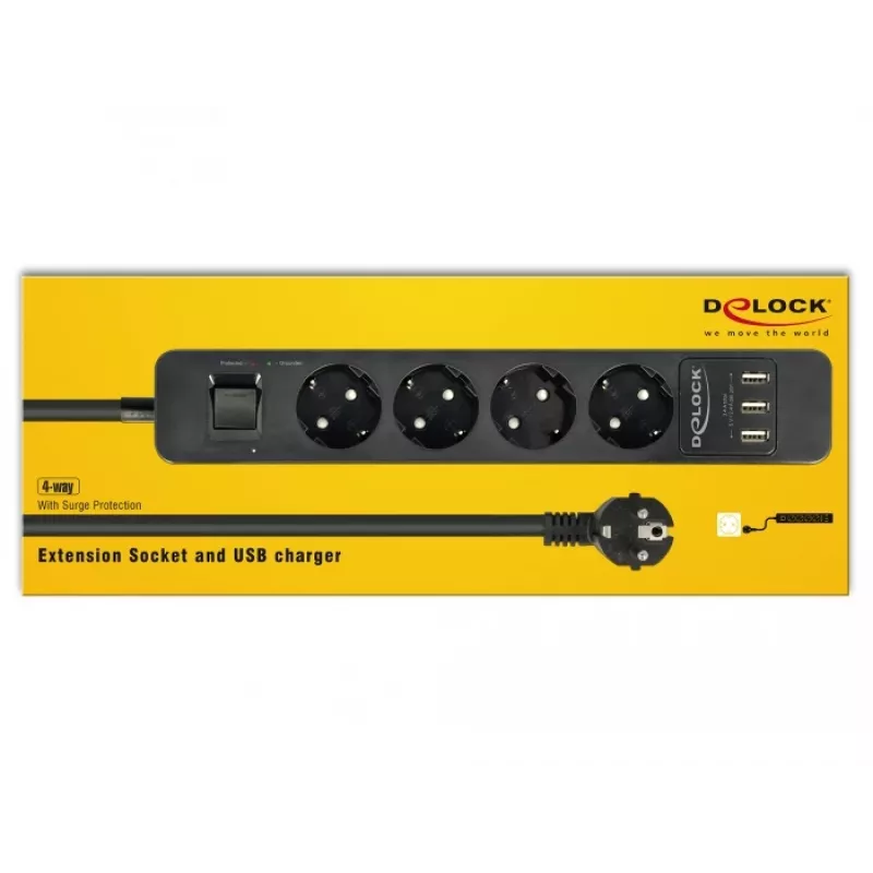 Power Extension DeLOCK 11209 1.5m 4 AC Outlets Indoor Schwarz