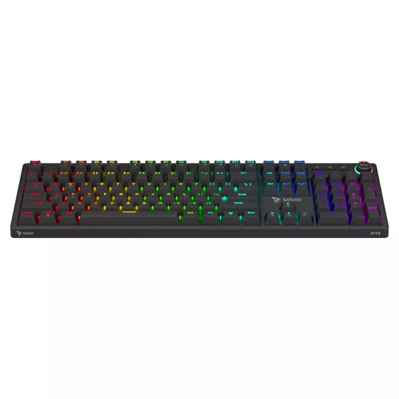 Mechanische Gaming-Tastatur SAVIO STYX Outemu Red — Full-Size 104-Tasten USB kabelgebunden, RGB, ANSI US International, 1,5 m, Schwarz