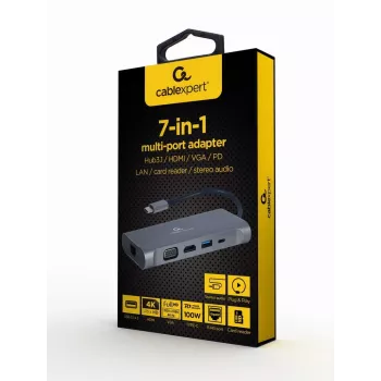 Gembird A-CM-COMBO7-01 Notebook-Dock/Port-Replikator USB 3.2 Gen 1 (3.1 Gen 1) Typ-A Grau