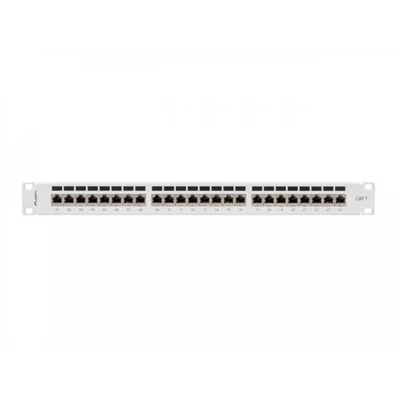 Patchpanel 1U LANBERG PPS7-1024-S – 24-Port, Cat7, F/UTP, Metall, 1U (445×102×44,5 mm)