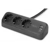 Mehrfachsteckdose DIGITUS 3-fach mit 2×USB-A & 1×USB-C, 3 AC-Steckdosen Typ E/F, 1,5 m Kabel, schwarz