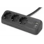 Mehrfachsteckdose DIGITUS 3-fach mit 2×USB-A & 1×USB-C, 3 AC-Steckdosen Typ E/F, 1,5 m Kabel, schwarz