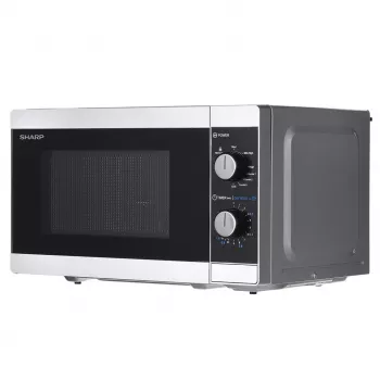 Kombi-Mikrowelle Sharp YC-MG01E-S — 20 l, 800 W Mikrowelle, 1000 W Grill, 5 Leistungsstufen, Drehregler, 25,5 cm Drehteller