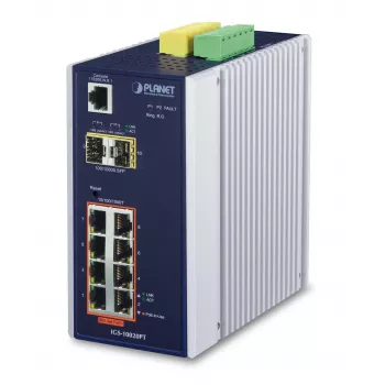 PLANET IGS-10020PT - Switch - managed - 8 x 10/100/1000 (PoE) + 2 x Gigabit SFP - DIN-Schienenmontage, wandmontierbar - PoE (130 W) - DC (IGS-10020PT)