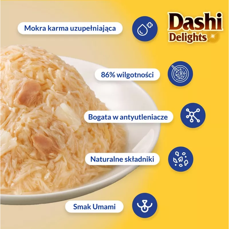 Nassfutter-Leckerli INABA Dashi Delights Delicate Flakes Huhn 40 g – diätetisch, 86 % Feuchtigkeit, 12 % Protein
