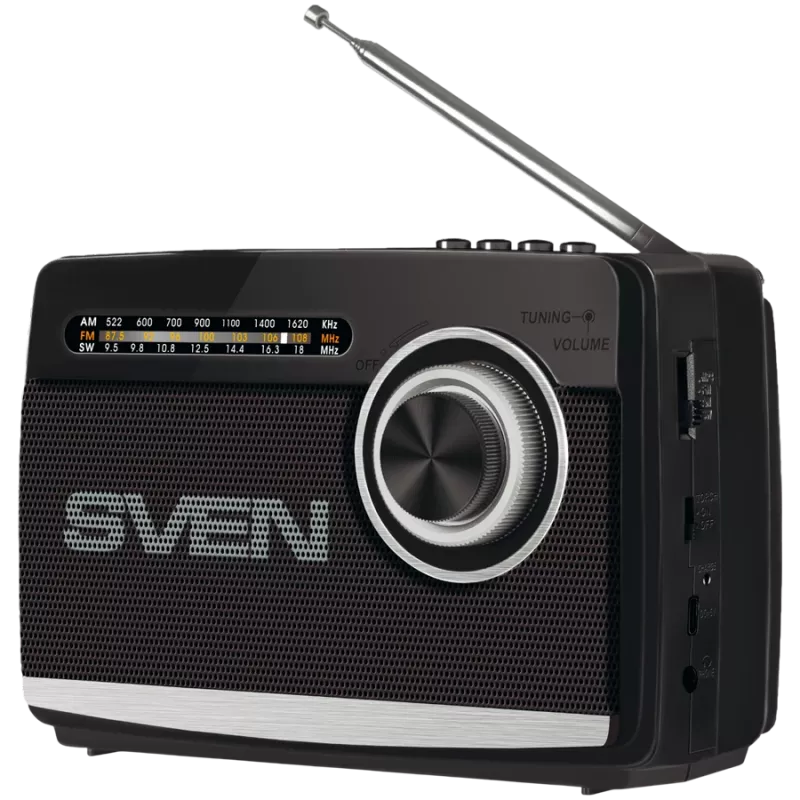 Lautsprecher SVEN SRP-155, schwarz (3W, Bluetooth, FM/AM/SW, USB, microSD, Taschenlampe, Akku)