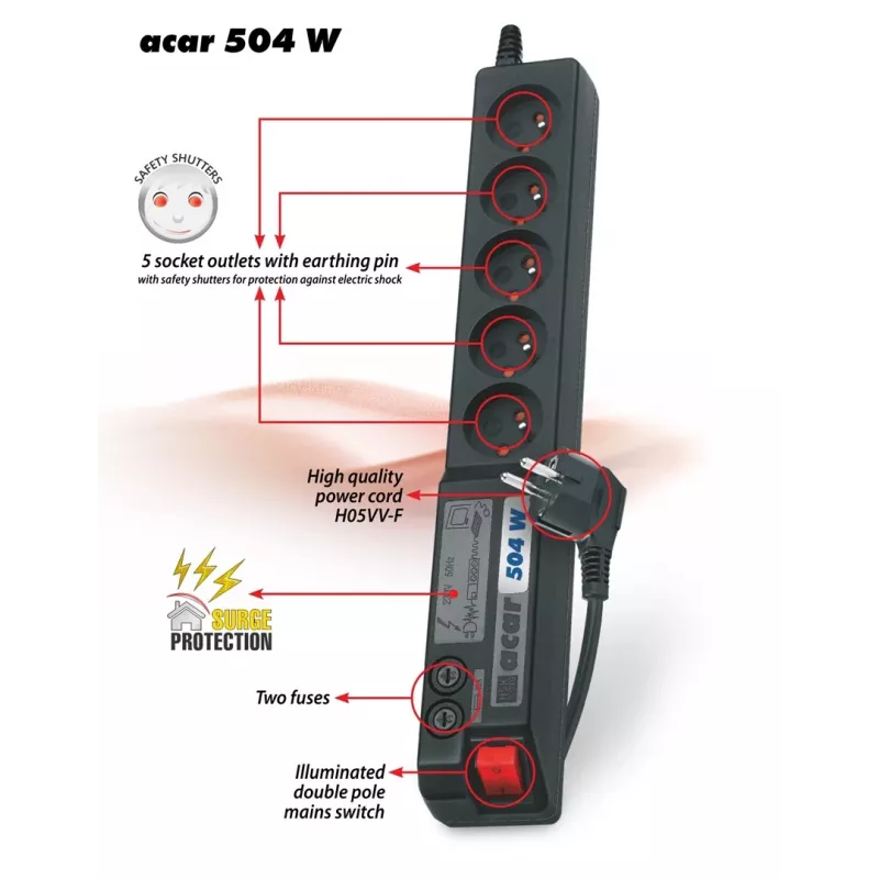 Acar 504WF EMI/RFI-Überspannungsschutzleiste 3m