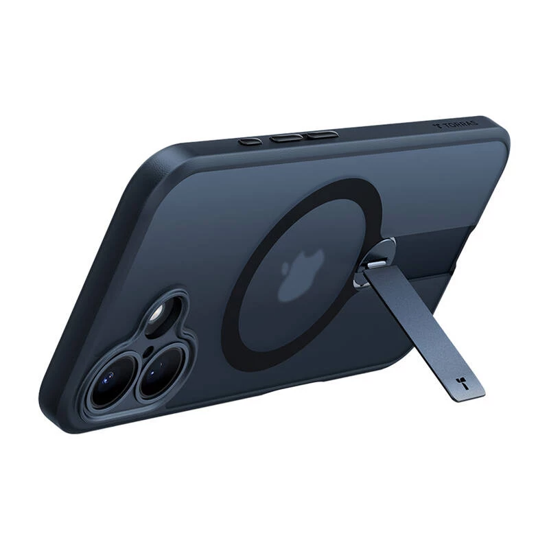Schutzhülle Torras Pstand Spin für iPhone 16 Plus – Schwarz, klappbarer Ständer, schlanker Schutz