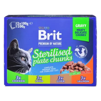 BRIT Premium Cat Sterilised Plate - Nassfutter für Katzen - 12x100g