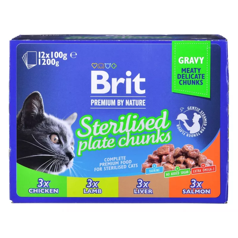 BRIT Premium Cat Sterilised Plate - Nassfutter für Katzen - 12x100g