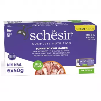 SCHESIR in Jelly Thunfisch mit Rind - Nassfutter für Katzen - 6 x 50 g