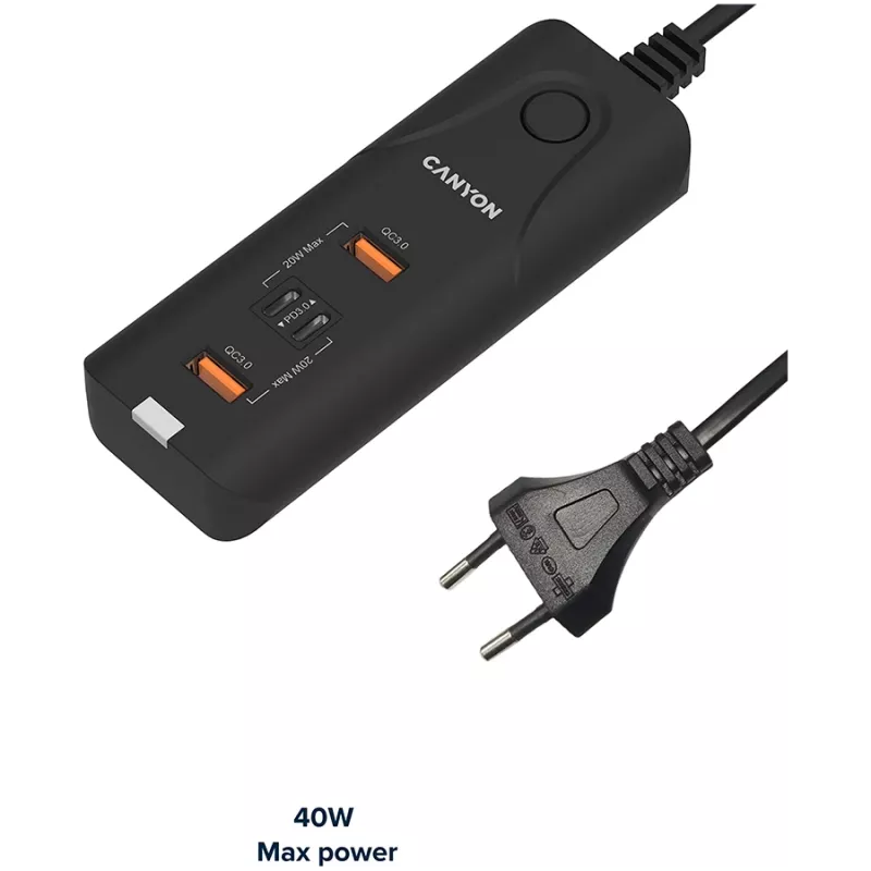 CANYON Ladegerät H-10 PD 20W QC 3.0 18W 2USB-A 2USB-C Tisch Schwarz