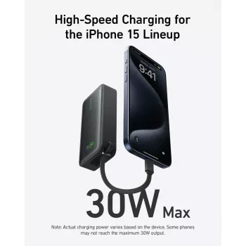 Powerbank 545 NANO 30W 10000mAh mit integriertem USB-C-Kabel, schwarz
