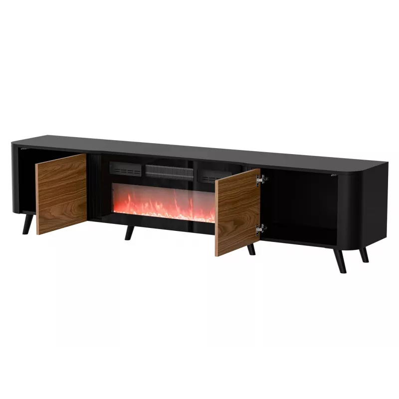 TV-Schrank Cama Meble Volare 200 x 39 x 49 cm schwarz/walnuss mit Kamin