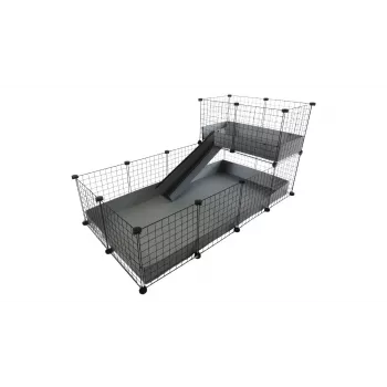 C&C Modular Cage C&C 4x2 mit Loft 2x1 und grauer Rampe – c&c modularer Kleintierkäfig für Meerschweinchen, 145×75×75 cm, 10 kg