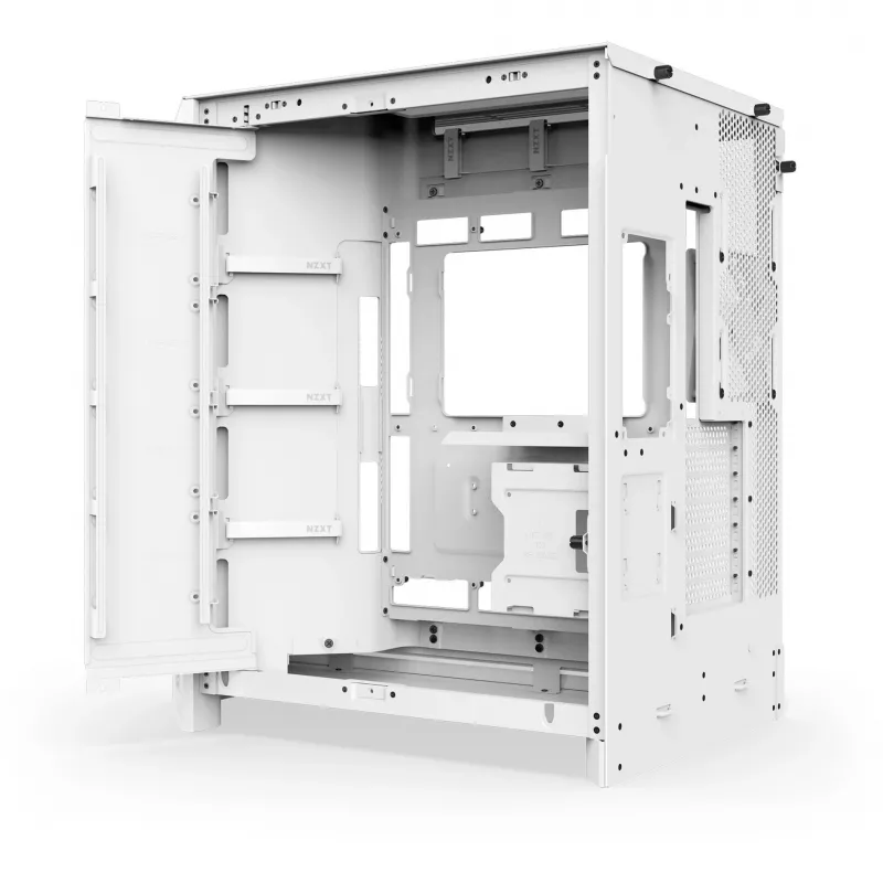 PC Midi Tower Gehäuse NZXT H9 Flow RGB+ — Weiß, unterstützt ATX/EATX/Micro-ITX, gehärtetes Glas, 3x140 mm vorne + 1x120 mm hinten Lüfter