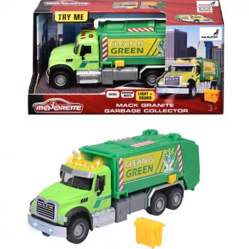 Spielzeugauto Majorette Mack Granite Müllwagen Modell 213743007, Druckguss-Modellauto