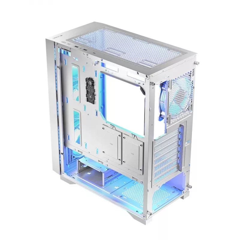 PC-Gehäuse LOGIC Dart Pro Midi ARGB weiß — Midi Tower, ATX, 456×200×385 mm, max. GPU 34 cm, CPU-Kühlerhöhe 155 mm, 3x120mm vorne + 1x120mm hinten, USB 3.0 x2, USB-C x1