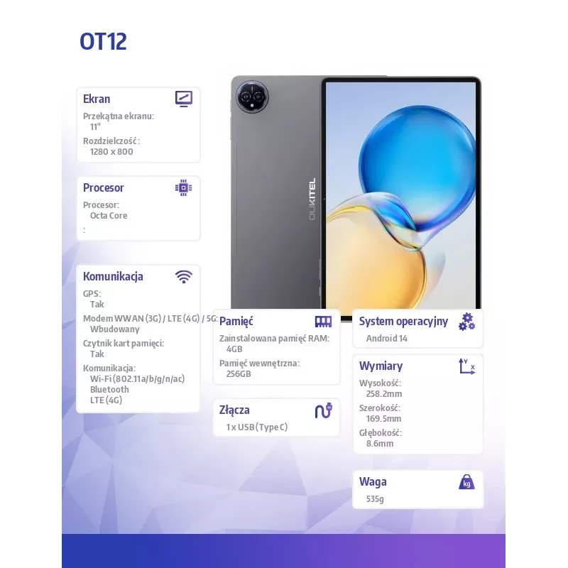 Stilvolles und leistungsstarkes Tablet OT12 4G 11 4/256GB Grau