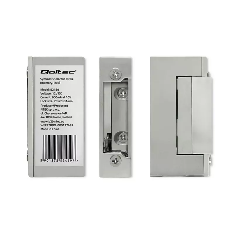 Elektromagnetisches Schloss QOLTEC 52459 12V symmetrisch mit Speicher und Verriegelung