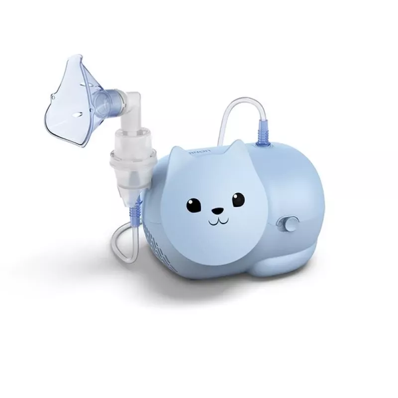 Mesh-Vernebler Omron Nami Cat NE-C303K-KDE — Tischinhalator, 0,35 ml/min, für Kinder und Erwachsene, blau, B235 × T148 × H157 mm