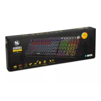 Tastatur IBOX AURORA K-6 — Full-Size QWERTY, RF Wireless + Bluetooth, RGB-Hintergrundbeleuchtung, mechanische Low-Profile-Tasten, Schwarz
