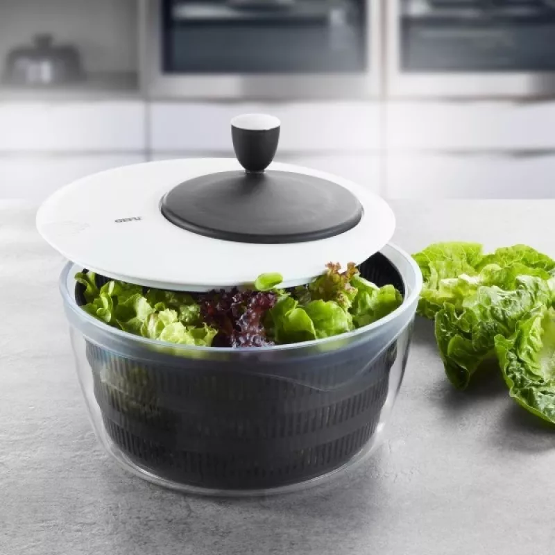 Salatschleuder GEFU Rotare mit Kurbelgriff, Fassungsvermögen 3 L, Kunststoffgehäuse, schwarz/weiß, spülmaschinengeeignet