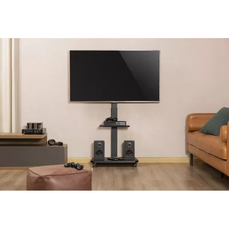 Gembird TVS-75S-02 TV-Bodenständer mit Rollen, 37 - 75, schwarz