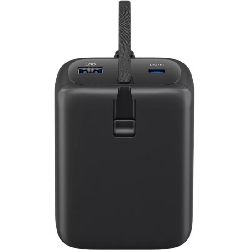 Powerbank 20.000 mAh, integriertes USB-C-Kabel 13 cm, 30 Watt (schwarz, 20 Ah, 1x USB-A, 2x USB-C, PD, QC)