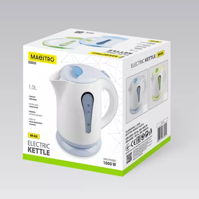 Wasserkocher Maestro MR-028-BLUE, 1 L Kapazität, 1000 W Leistung, blau