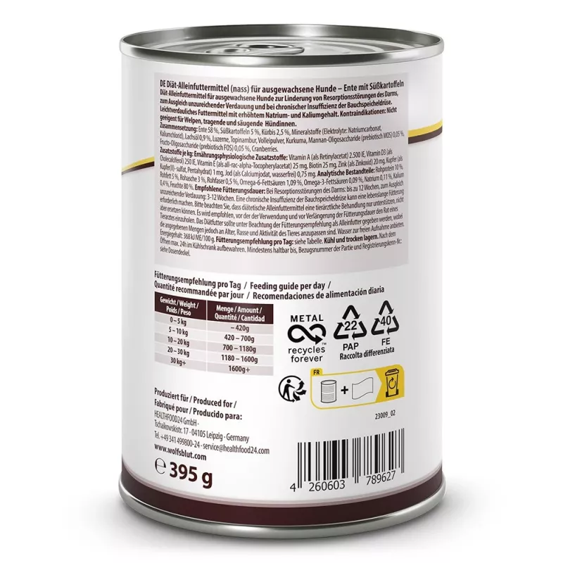 WOLFSBLUT VetLine Gastrointestinal Duck - Nassfutter für Hunde - 395g
