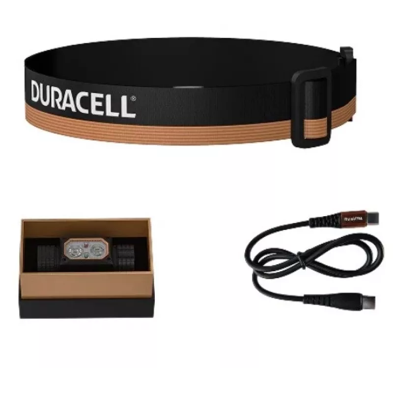 Stirnlampe Duracell DH2000R Geschenkbox – kompakte schwarz/orange wiederaufladbare Stirnlampe