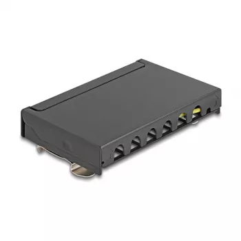 Patchpanel DELOCK Mini Desktop RJ45 6-Port Cat.6A geschirmt, Metall, schwarz, 80×22×125 mm